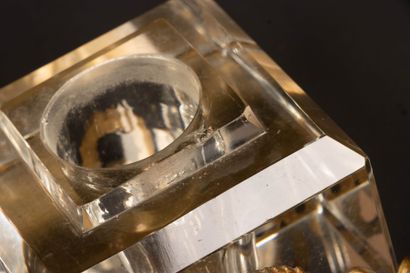 Glass inkwell and neo-classical bronze frame....