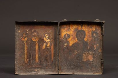 Orthodox travel icon in diptych. 
Slavic...