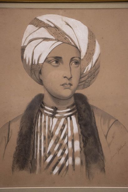 Marie GALLAND ( XIX°-XX°)
Portrait with turban
Charcoal...