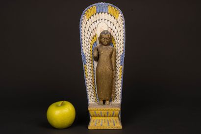 INDIA.
Polychrome wooden statuette of a standing...