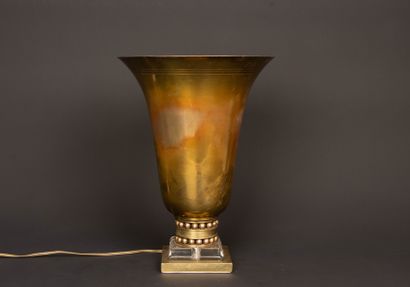 Brass basin lamp, cylindrical base with two...