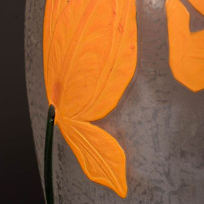DAUM.
Baluster vase with hemmed neck in thick,...