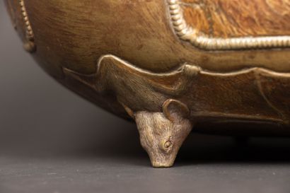 Asian bronze bowl decorated with life scenes...
