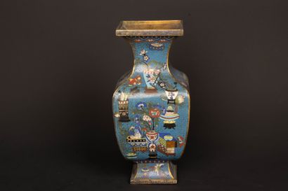 Square bronze and copper baluster vase with...