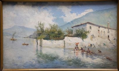 Baldomero GALOFRE (1833 - 1870). 
The Washerwomen
Oil...