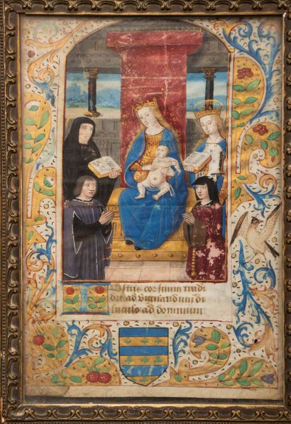 Two rare illuminated leaves from the 15th...