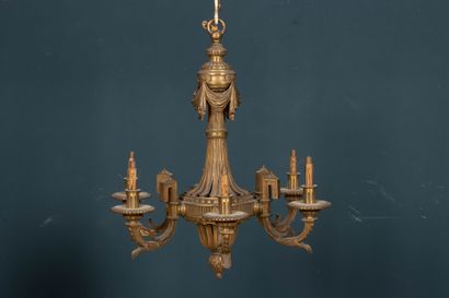Six-light bronze chandelier with draperies...