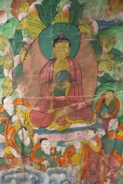 TIBET 
Thangka painted in gouache on fabric...