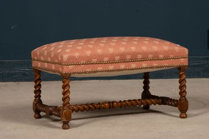 Turned wood stool with fabric upholstery...
