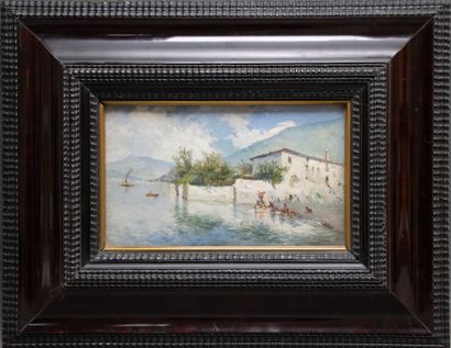 Baldomero GALOFRE (1833 - 1870). 
The Washerwomen
Oil...