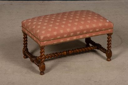 Turned wood stool with fabric upholstery...