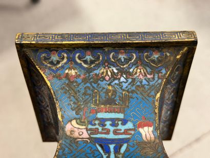 Square bronze and copper baluster vase with...
