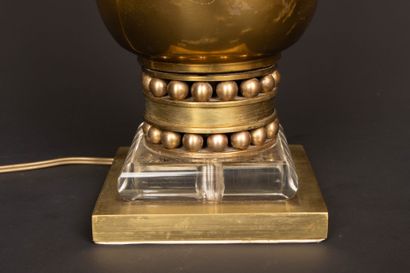 Brass basin lamp, cylindrical base with two...