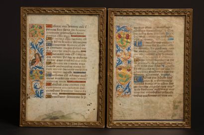 Two rare illuminated leaves from the 15th...