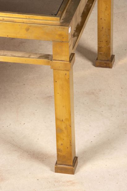 Rectangular bronze coffee table with smoked...