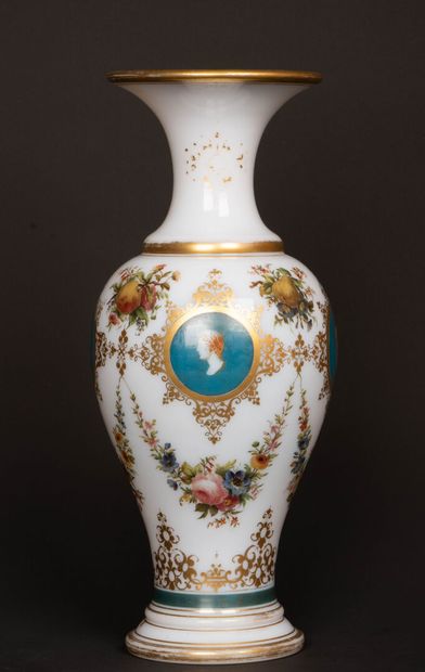 Opaline baluster vase with polychrome and...
