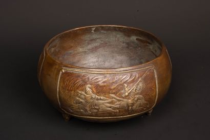 Asian bronze bowl decorated with life scenes...