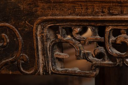 Carved exotic wood salon with three armchairs...