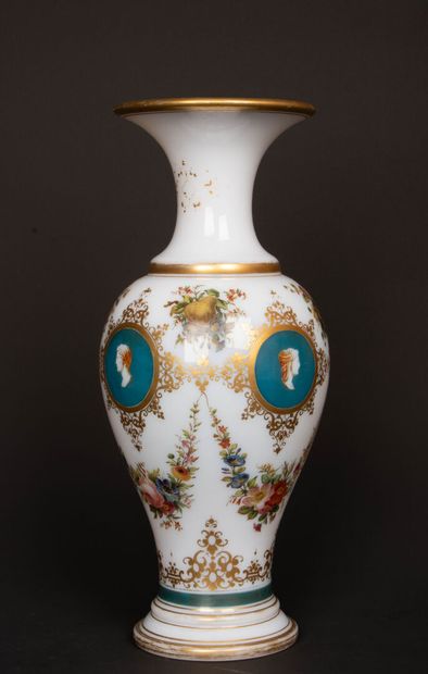 Opaline baluster vase with polychrome and...