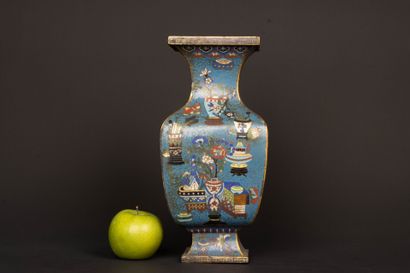 Square bronze and copper baluster vase with...