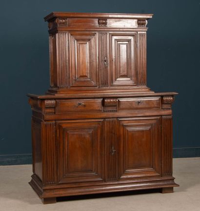 Two-part sideboard in molded walnut opening...