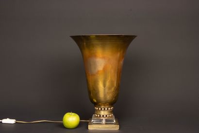 Brass basin lamp, cylindrical base with two...