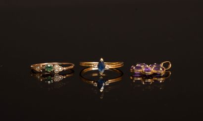 Amethyst and gold flower pendant, and two...