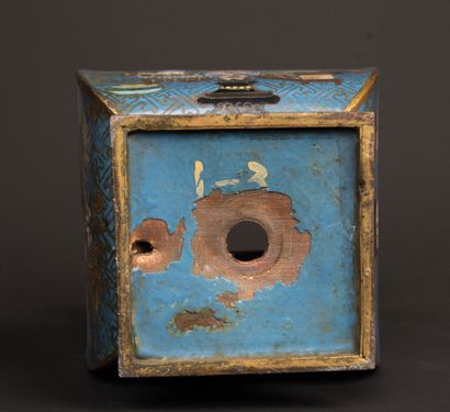 Square bronze and copper baluster vase with...