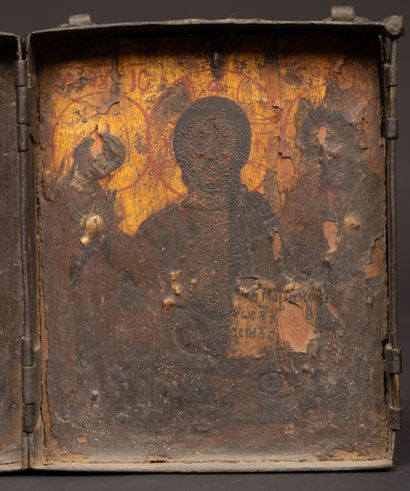 Orthodox travel icon in diptych. 
Slavic...