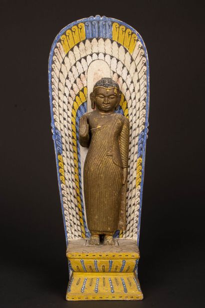 INDIA.
Polychrome wooden statuette of a standing...