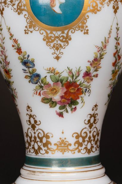 Opaline baluster vase with polychrome and...