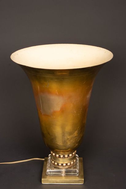 Brass basin lamp, cylindrical base with two...