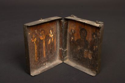 Orthodox travel icon in diptych. 
Slavic...
