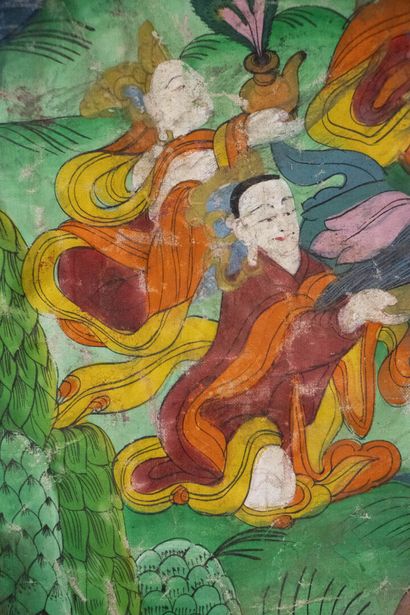 TIBET 
Thangka painted in gouache on fabric...