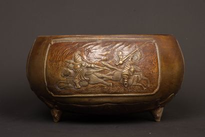 Asian bronze bowl decorated with life scenes...