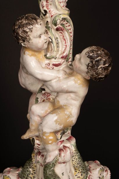 Important pair of polychrome enameled earthenware...