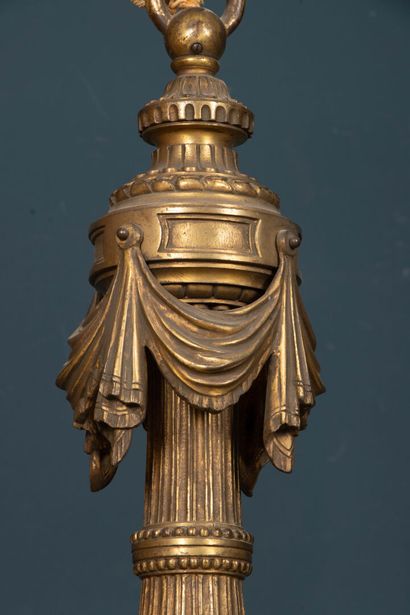 Six-light bronze chandelier with draperies...