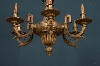 Six-light bronze chandelier with draperies...