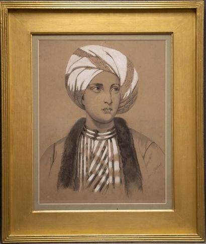 Marie GALLAND ( XIX°-XX°)
Portrait with turban
Charcoal...