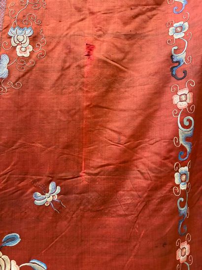 Silk portetière embroidered with blue and...