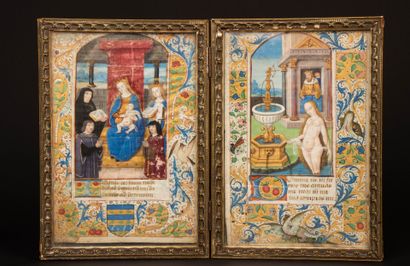 Two rare illuminated leaves from the 15th...