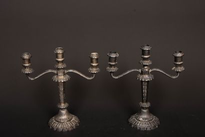 Pair of three-light silver-plated bronze...