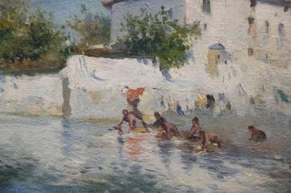 Baldomero GALOFRE (1833 - 1870). 
The Washerwomen
Oil...