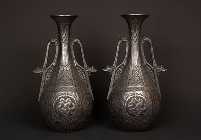 Pair of Asian-style ceramic handle vases...