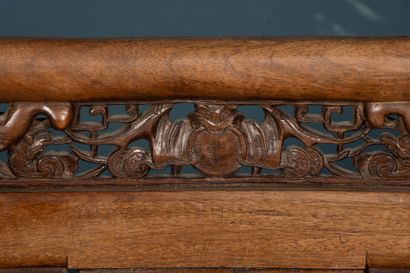 Carved exotic wood salon with three armchairs...