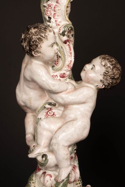 Important pair of polychrome enameled earthenware...