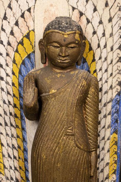 INDIA.
Polychrome wooden statuette of a standing...