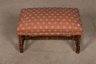 Turned wood stool with fabric upholstery...