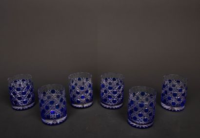 BACCARAT Suite of six blue whisky glasses...