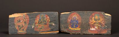 NEPAL 
Wooden prayer book plates, finely...